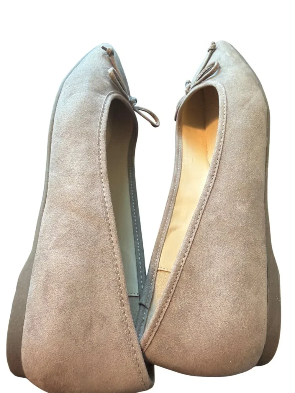 Liz Claiborne Memory Foam Tan Ballet Flat Shoes Flushing Slip On Faux Suede Sz 7